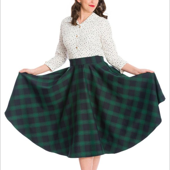 NWT Banned Apparel Sweet Check Swing Skirt in Green Plaid with Pockets - Picture 2 of 15